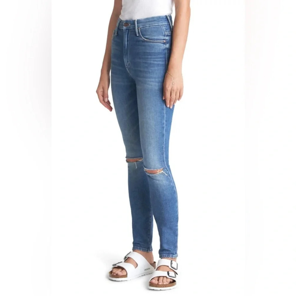 Mother High Waisted Looker Ankle Denim Hold Rush‎ Baby Distressed Jeans Skinny